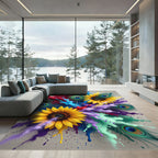Vibrant Sunflower Peacock Feather Burst Rug