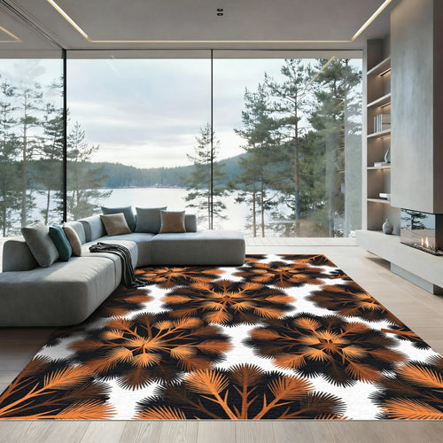 Abstract Golden Brown Spiky Floral Rug