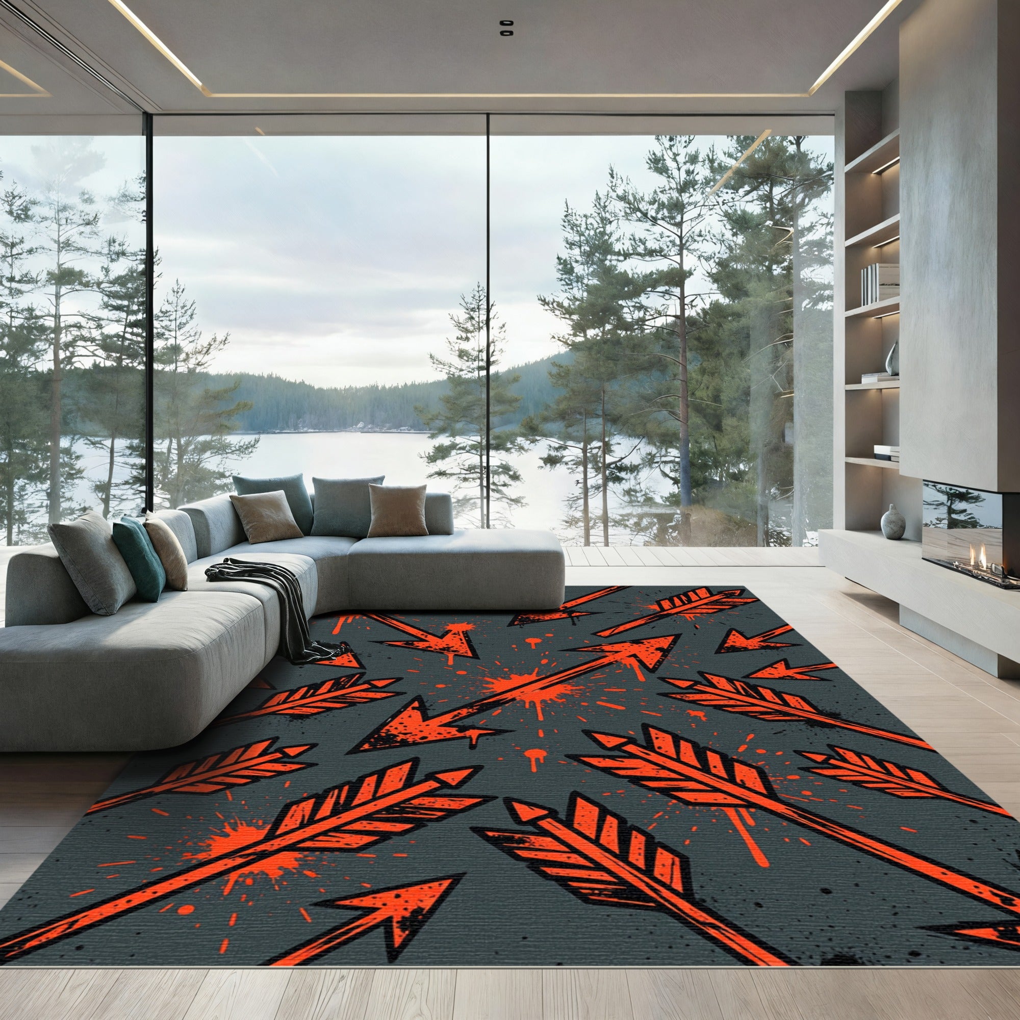 Bold Orange Arrow Splatter Design Rug