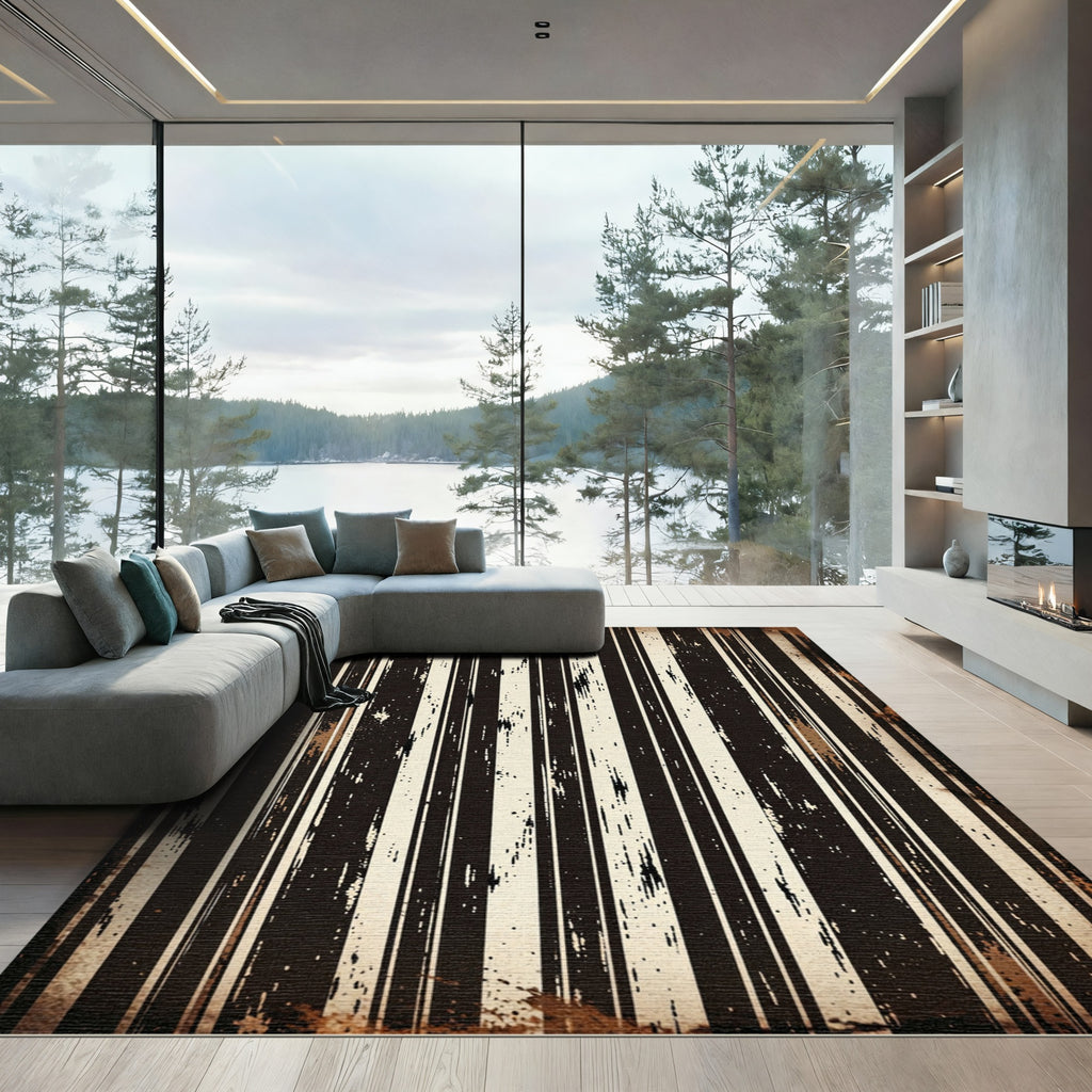 Distressed Black Vertical Stripe Rug