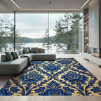 Cobalt Blue Floral Scroll Damask Rug