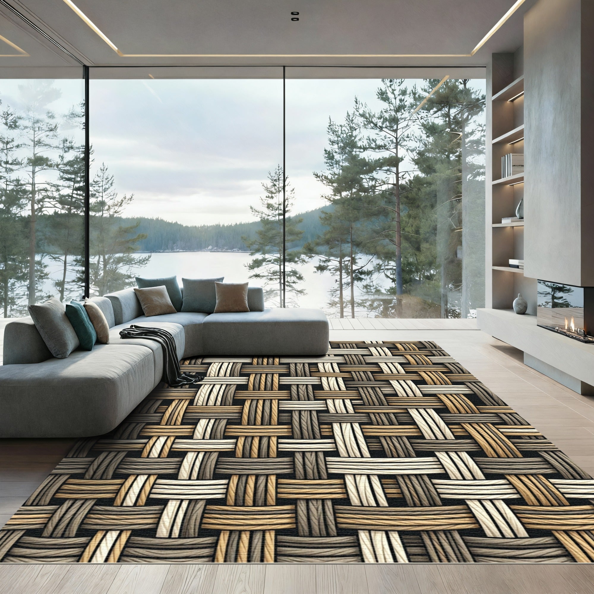 Neutral Woven Banded Texture Rug