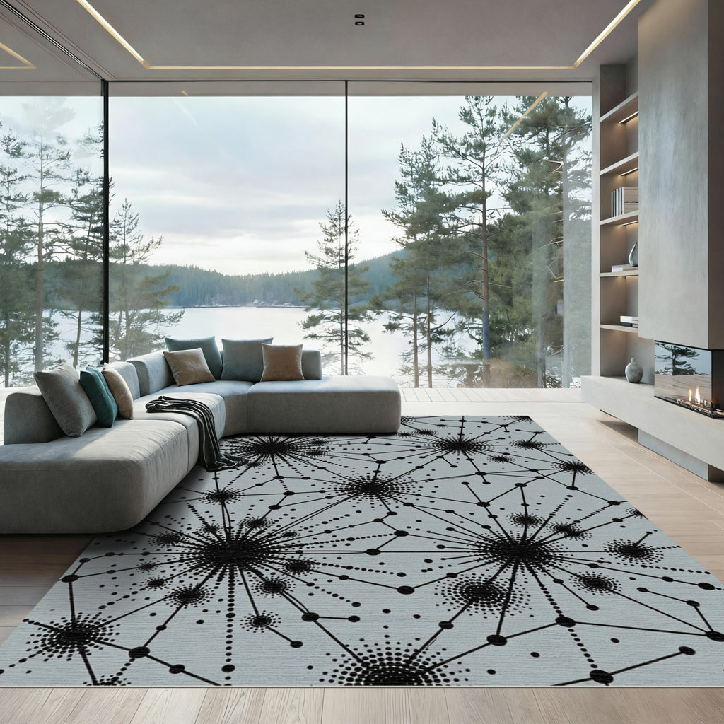 Minimalist Gray Abstract Constellation Network Rug