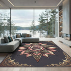 Elegant Blush Rose Golden Star Medallion Rug