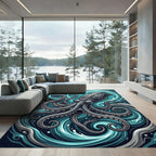 Intricate Swirling Octopus Teal Ocean Rug