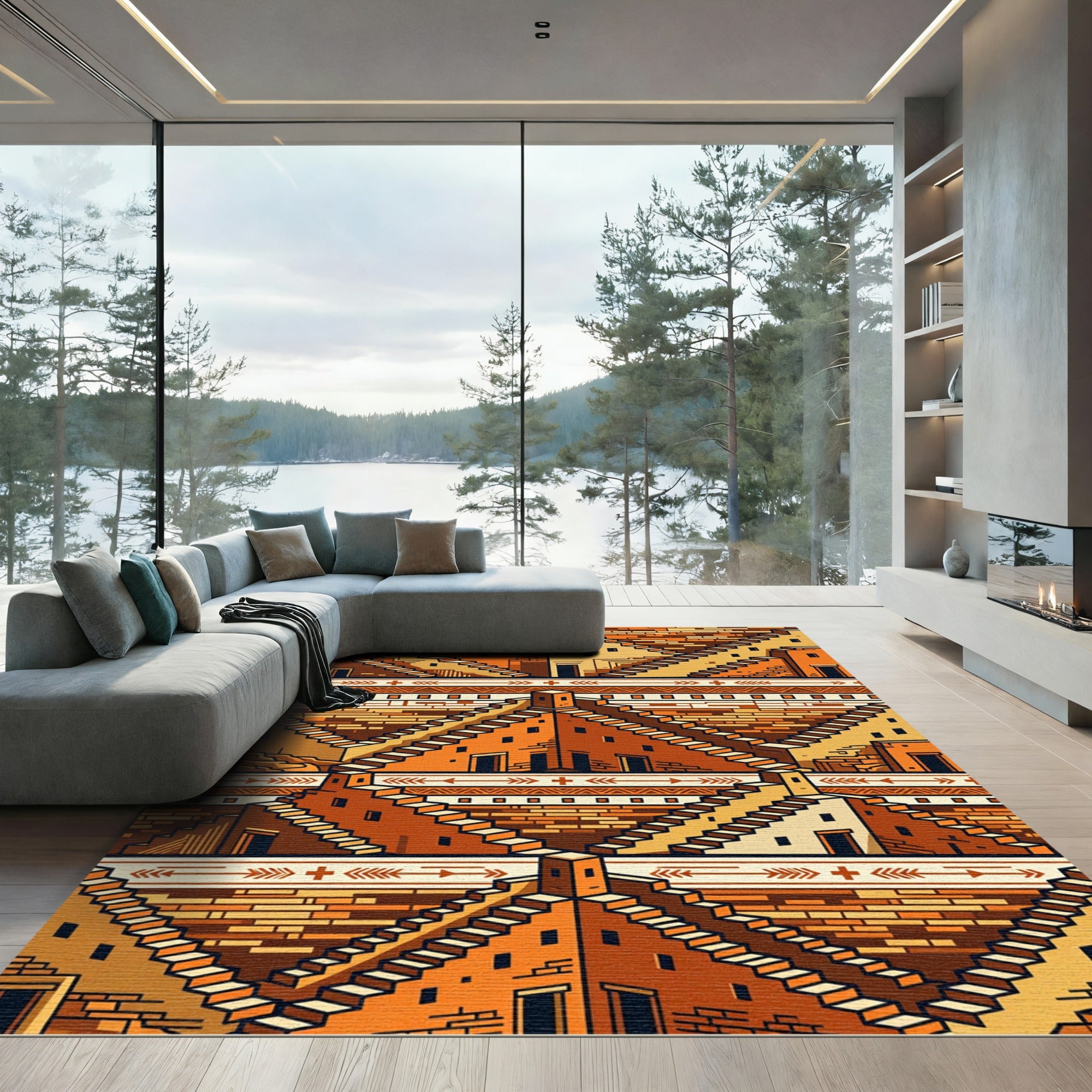 Terracotta Architecture Staircase Geometric Rug