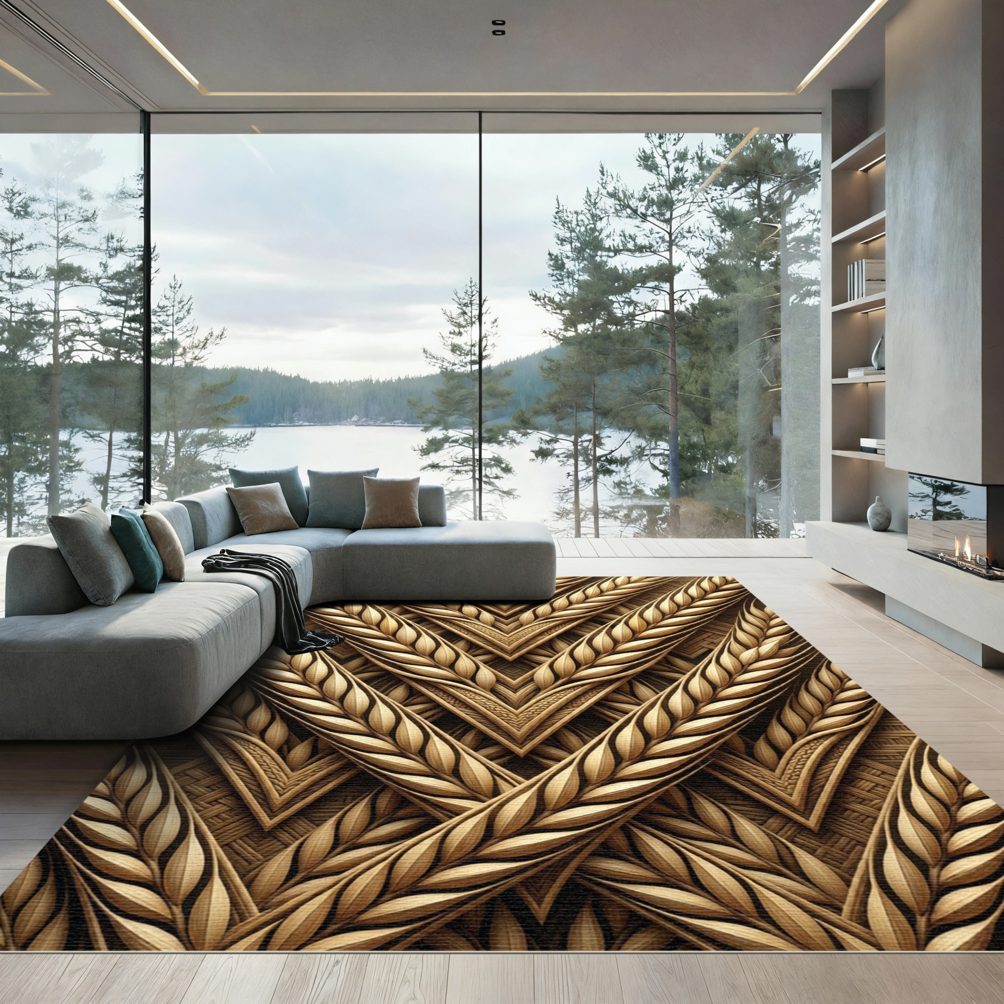 Golden Wheat Sheaf Chevron Arrangement Rug