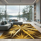 Radiant Gold Starburst Geometric Art Rug