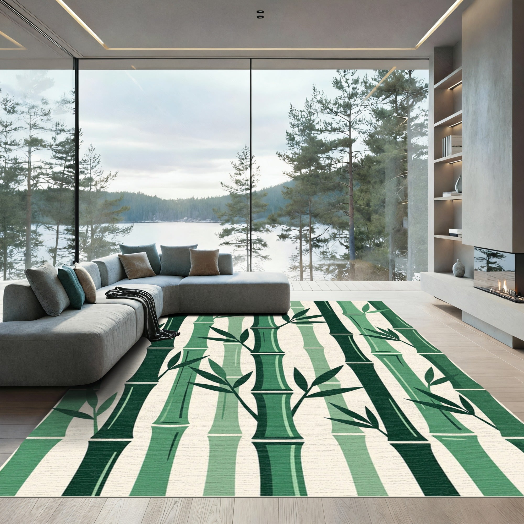 Shades of Green Bamboo Stalks Rug