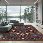 Ornate Red Blue Floral Medallion Rug