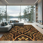Elegant Gilded Botanical Medallion Damask Rug
