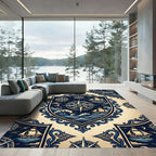 Nautical Compass Navy Blue Maritime Emblem Rug