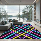 Vibrant Neon Geometric Grid Art Rug
