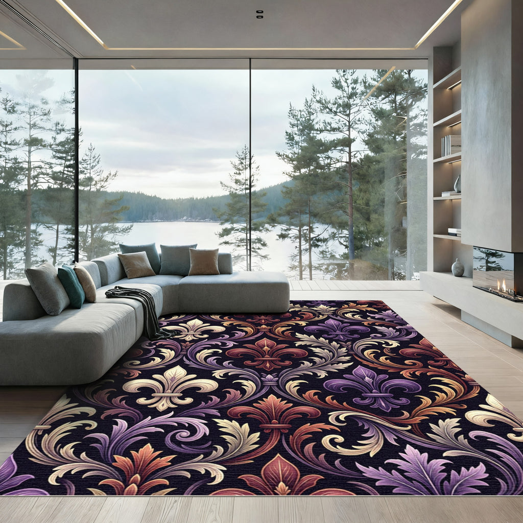 Royal Purple and Gold Fleur-de-lis Rug