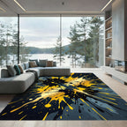 Bold Black and Gold Abstract Splash Rug