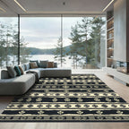 Tribal Cream Black Figures Stripes Rug