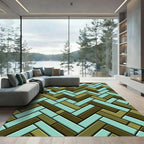 Sage and Olive Herringbone Tile Layout Rug