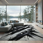 Monochrome Abstract Black and White Brushstroke Rug
