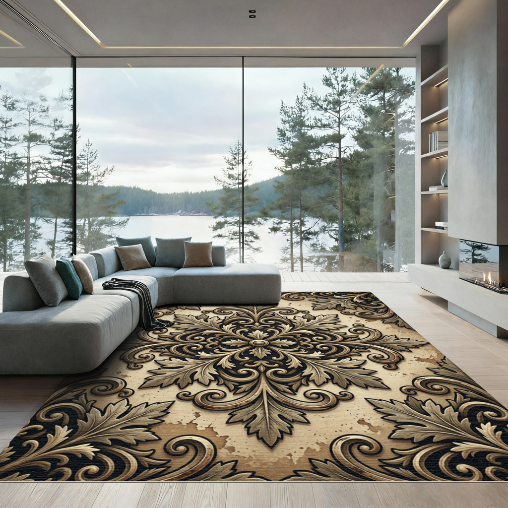 Vintage Ornate Acanthus Scroll Medallion Rug