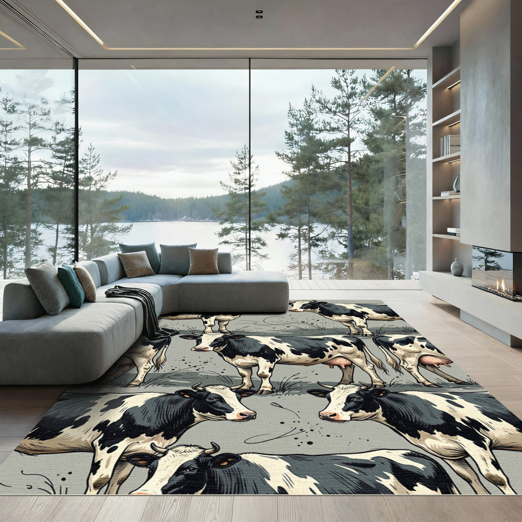 Modern Black and White Dairy Cow Rug