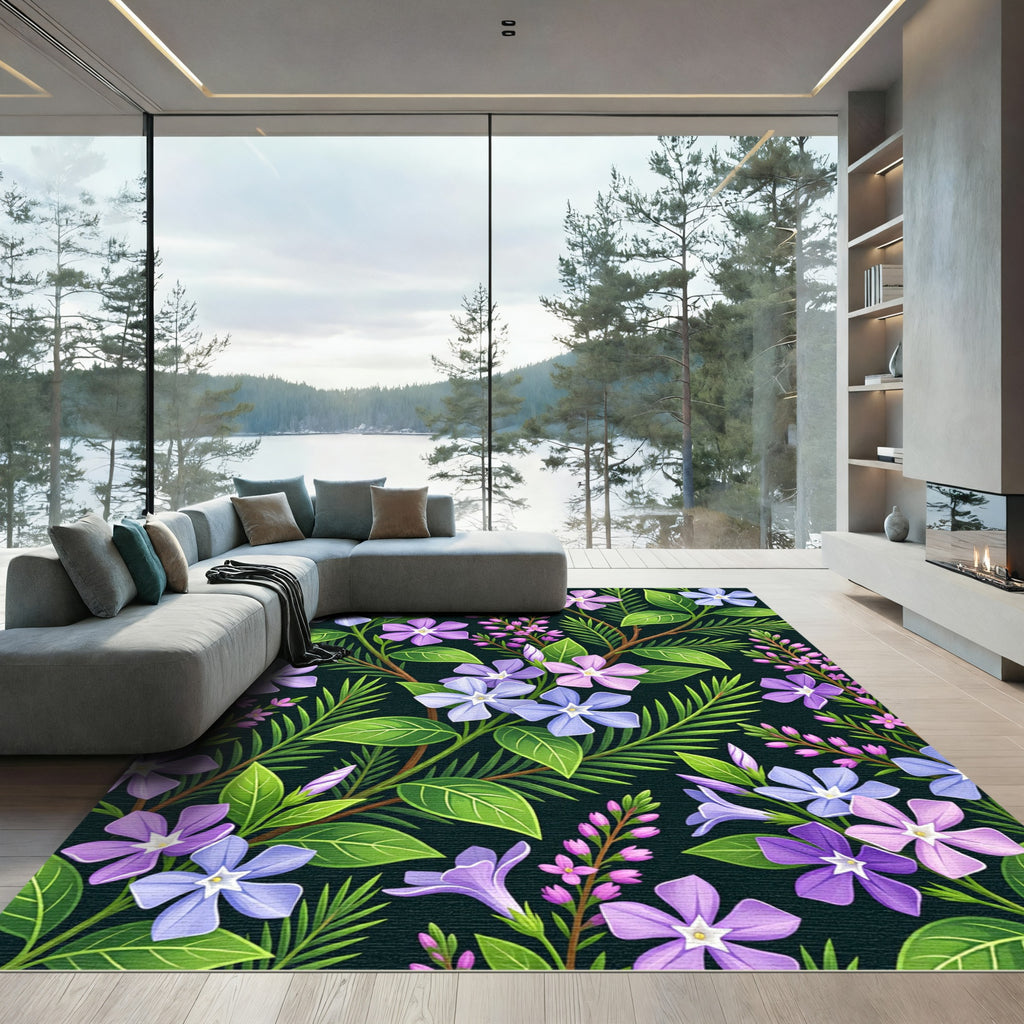 Purple Blue Purple Flower Garden Rug