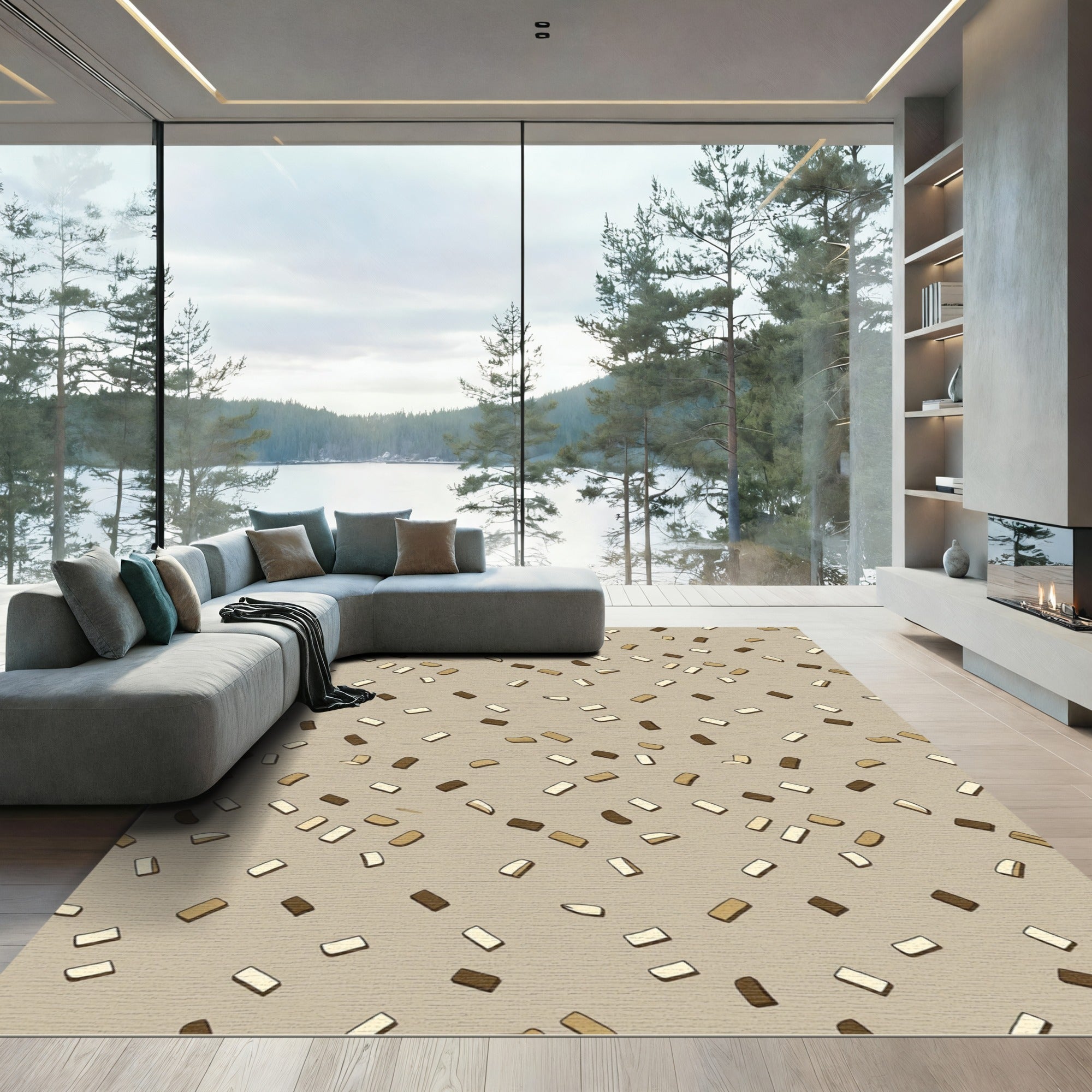 Earthy Tan Scatter Rectangle Rug