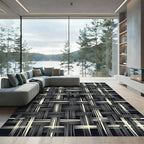 Monochrome Textured Woven Geometric Grid Rug