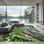 Serene Mountain Landscape Alpine Peak Illustration Rug