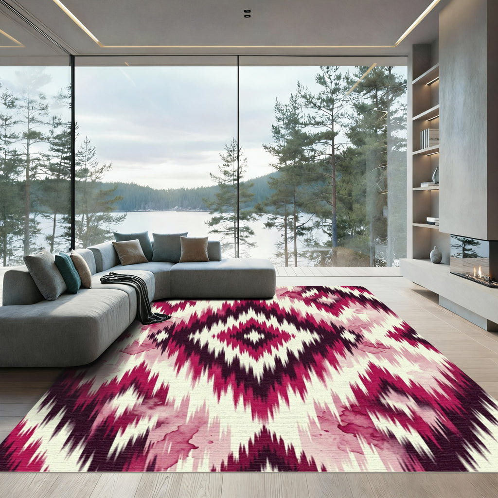 Deep Burgundy Jagged Diamond Wash Rug