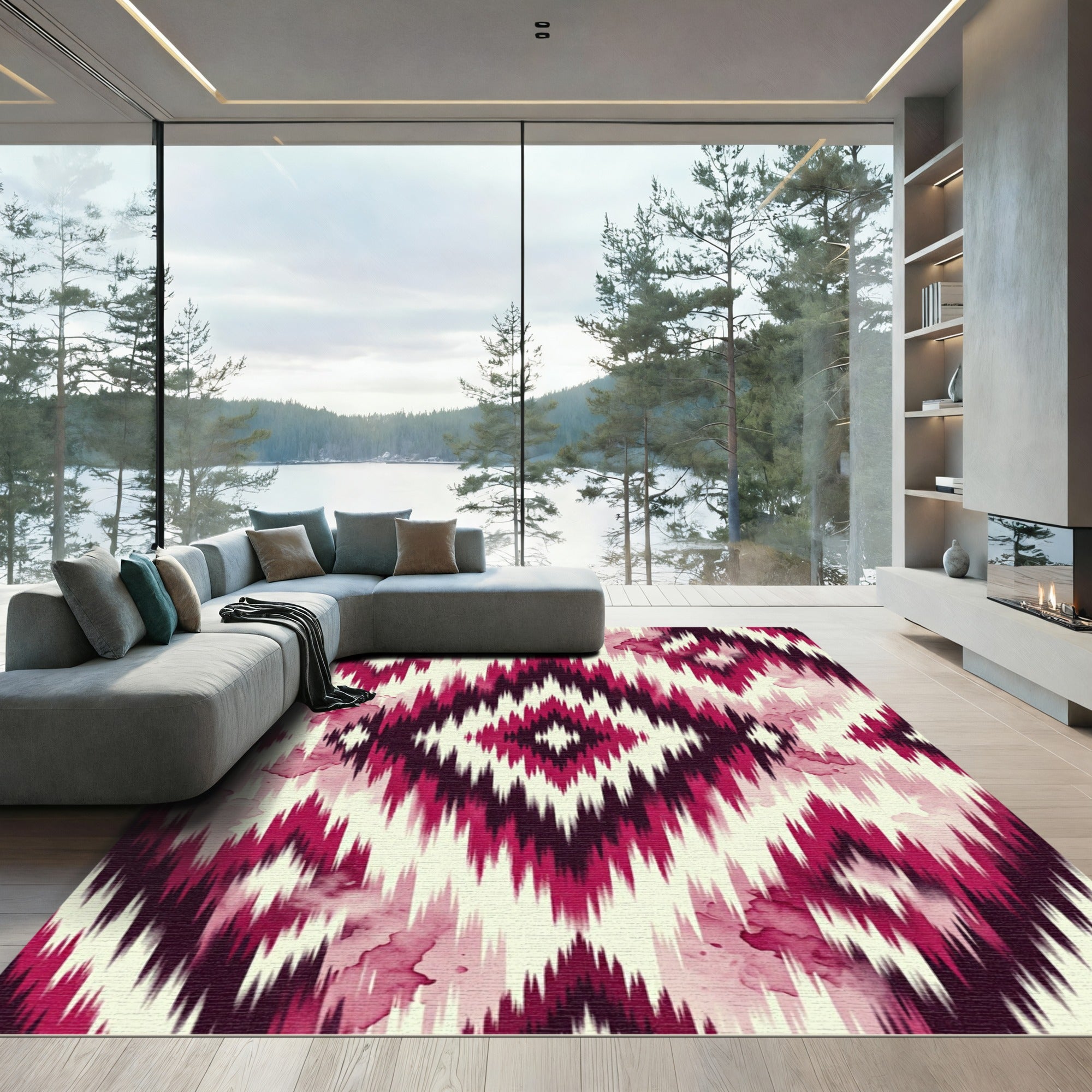 Deep Burgundy Jagged Diamond Wash Rug