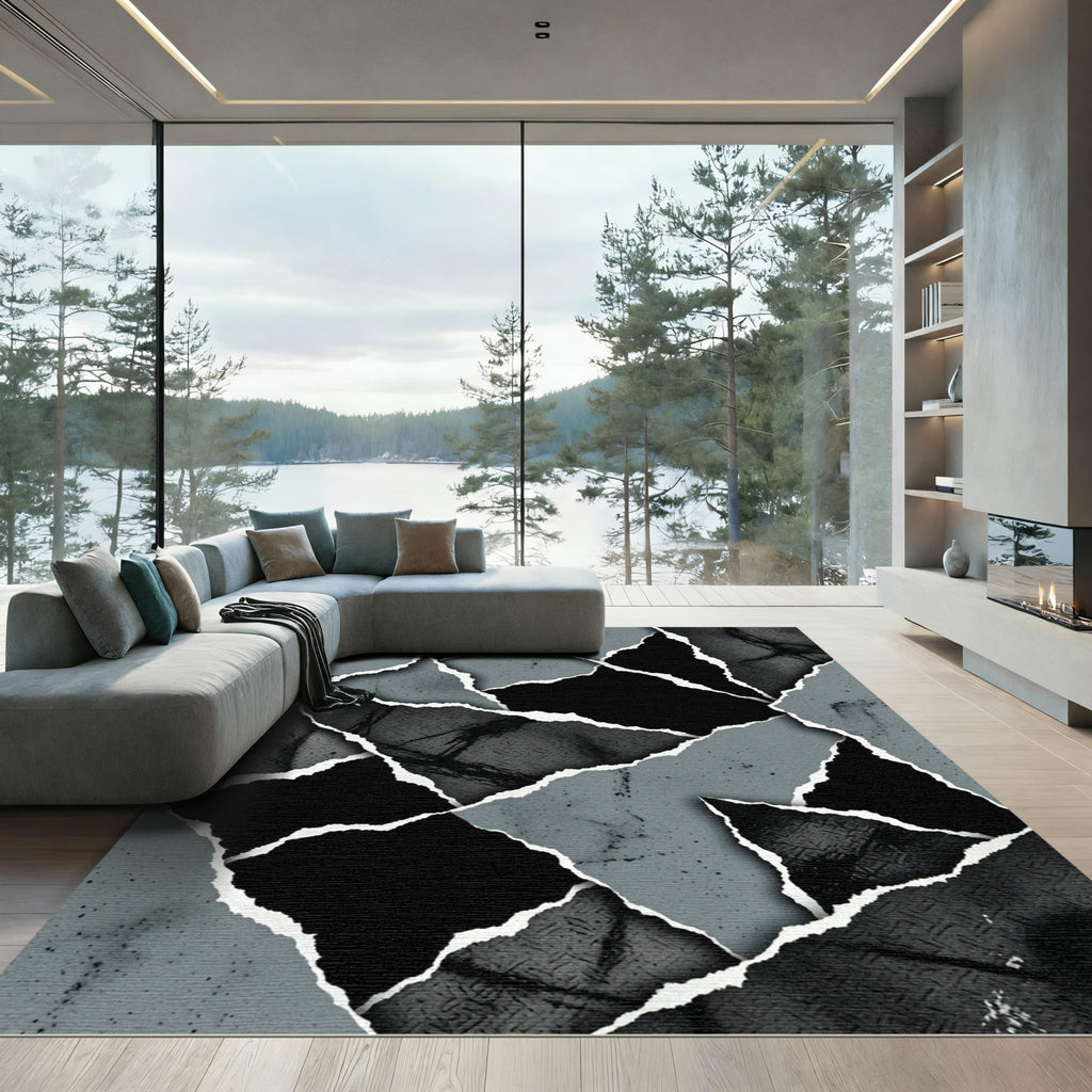 Abstract Torn Paper Geometric Collage Rug