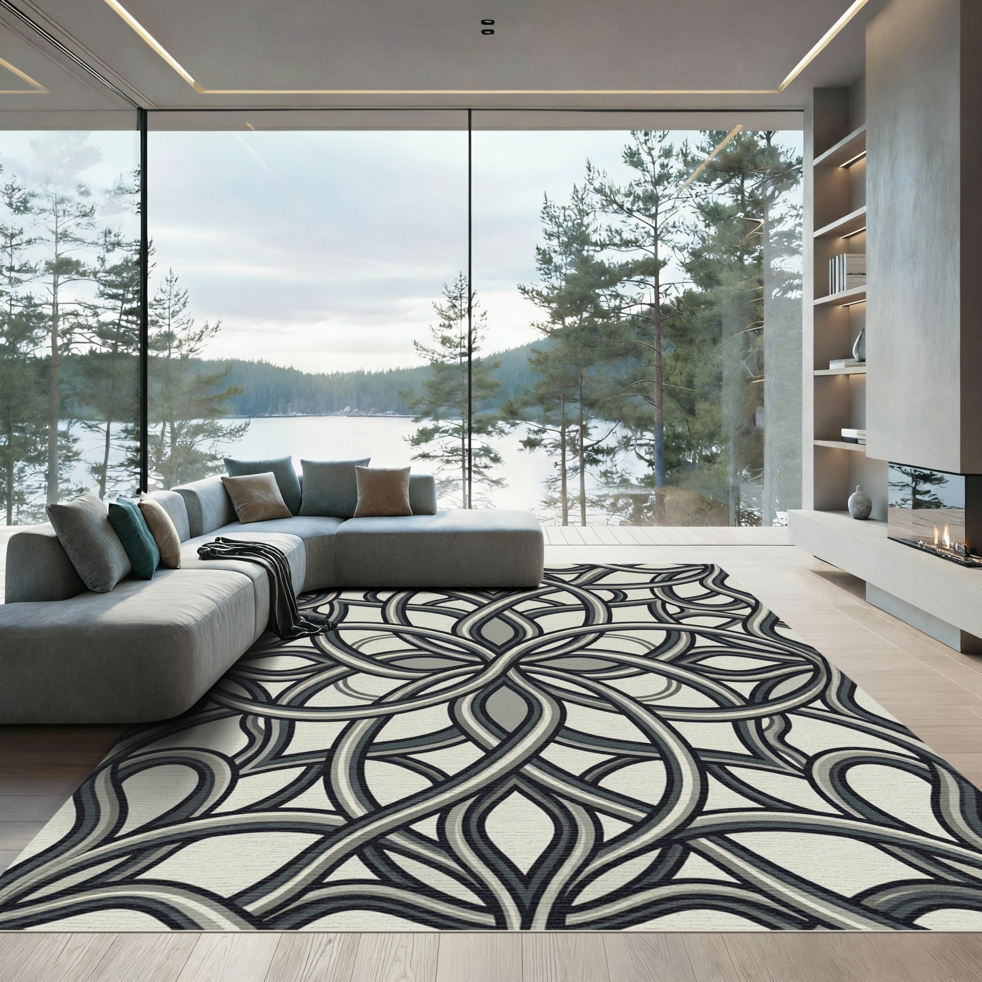 Gray Interlocking Ribbon Interlace Rug