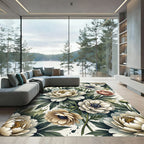 Elegant Botanical Cream Peony Floral Rug