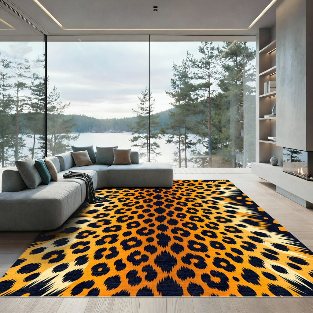 Bold Golden Leopard Spotted Animal Skin Rug