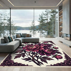 Dark Plum Peony Floral Framed Ornament Rug