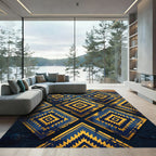 Navy Gold Tribal Diamond Geometric Rug