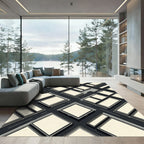 Minimalist Monochrome Geometric Grid Blocks Rug