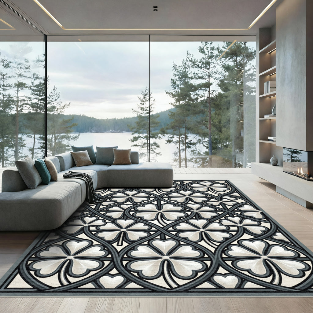 Elegant Gray Clover Trellis Rug