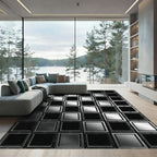 Monochrome Metallic Grid Geometric Square Rug