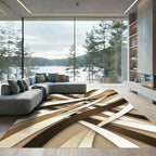 Cream Brown Gold Ribbon Weave Rug