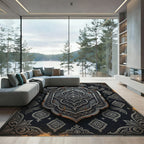 Dark Silver Damask Ornate Medallion Rug