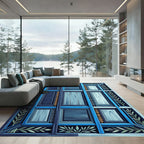 Deep Blue Wood Panel Geometric Rug