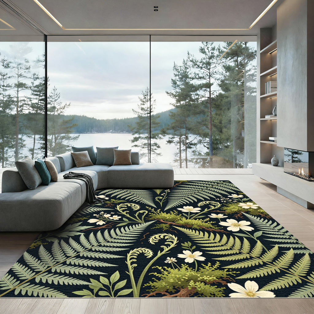 Botanical Moss Fern White Wildflower Rug