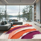 Modern Abstract Painted Orange Purple Curves Rug
