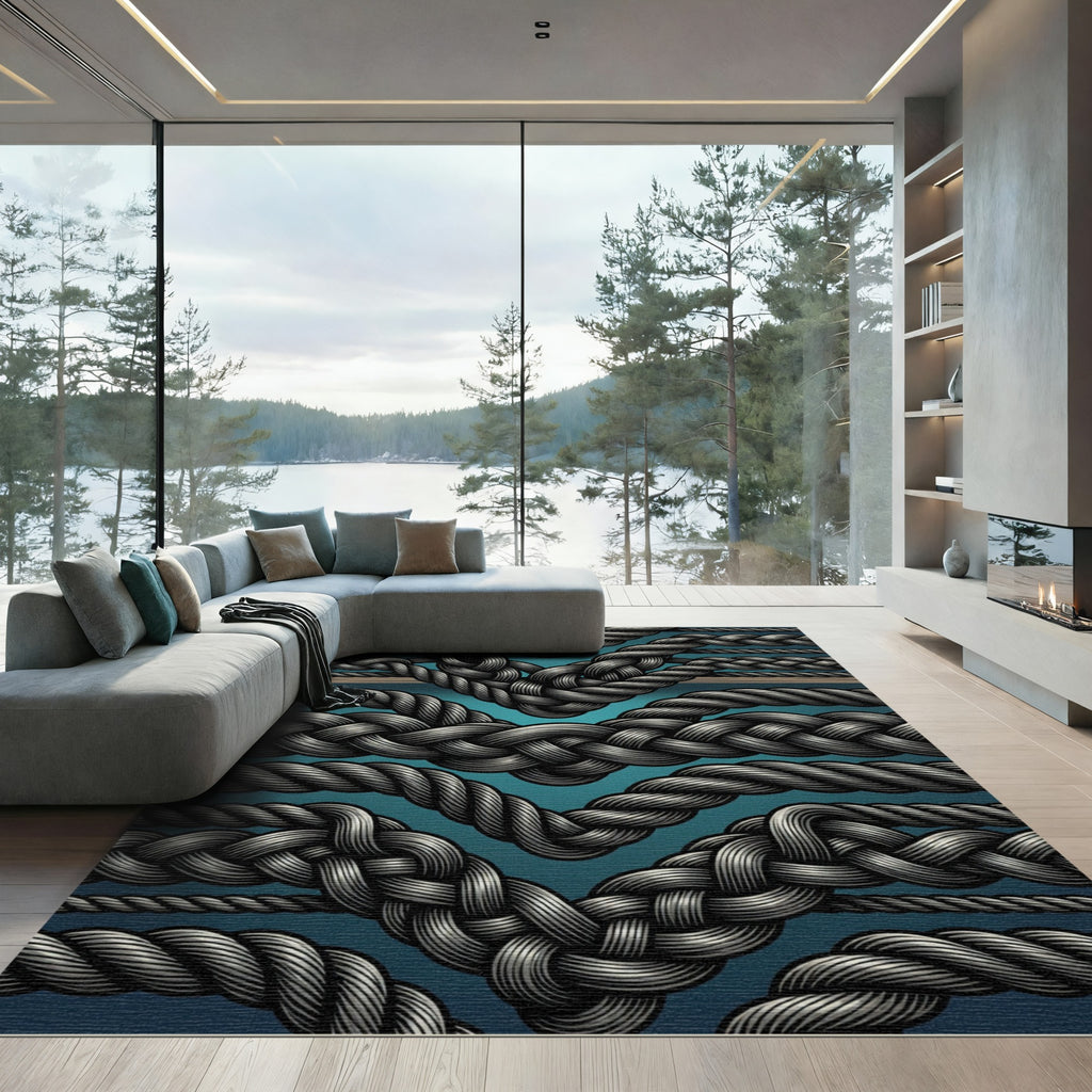 Dark Gray Nautical Rope Weave Rug