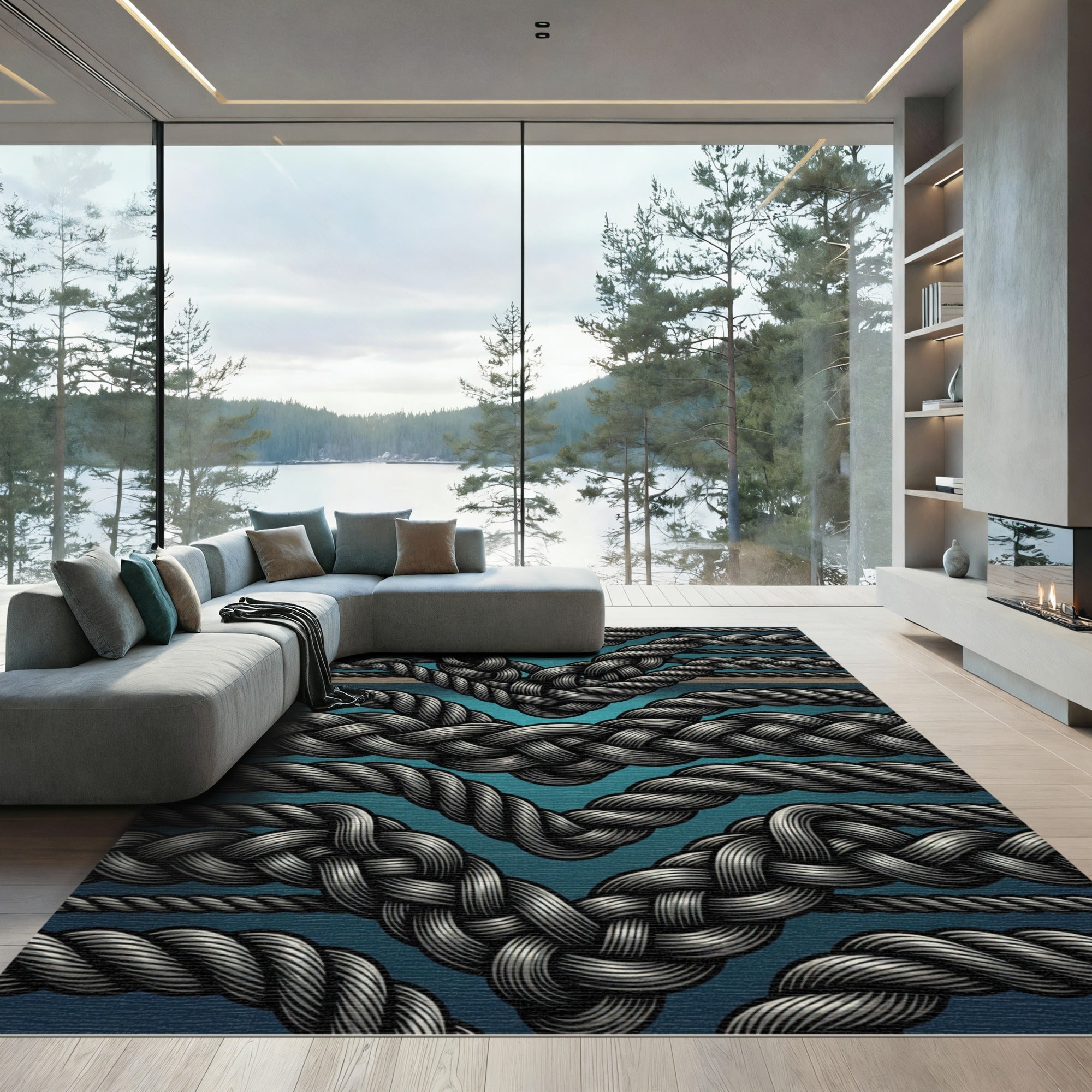 Dark Gray Nautical Rope Weave Rug