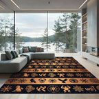 Ancient Metallic Sun Symbol Grid Rug