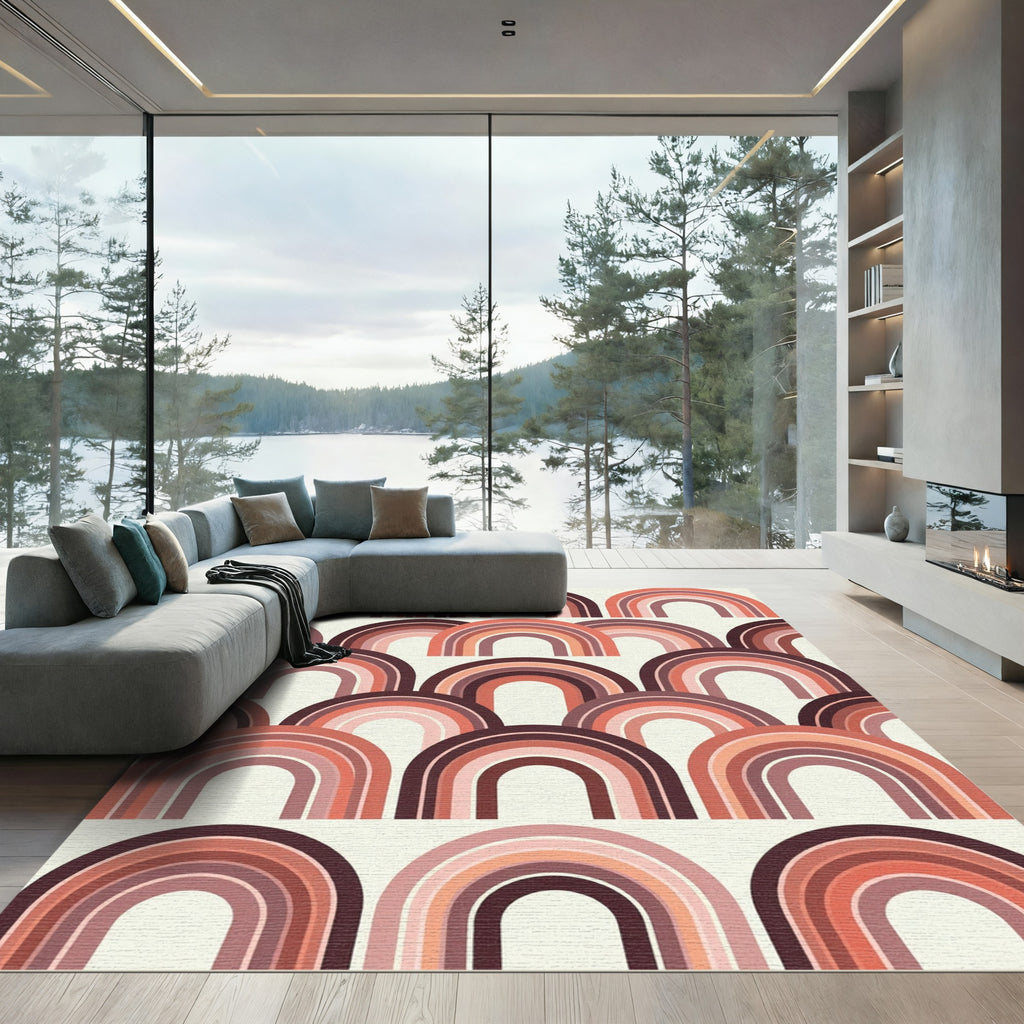 Retro Earthy Tone Rainbow Arch Rug