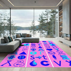 Abstract Blue Graphic Alphabet Collage Rug