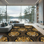Elegant Golden Leopard Black Art Deco Rug